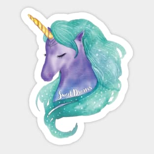 Purple and Teal Sweet Dreams Unicorn Sticker